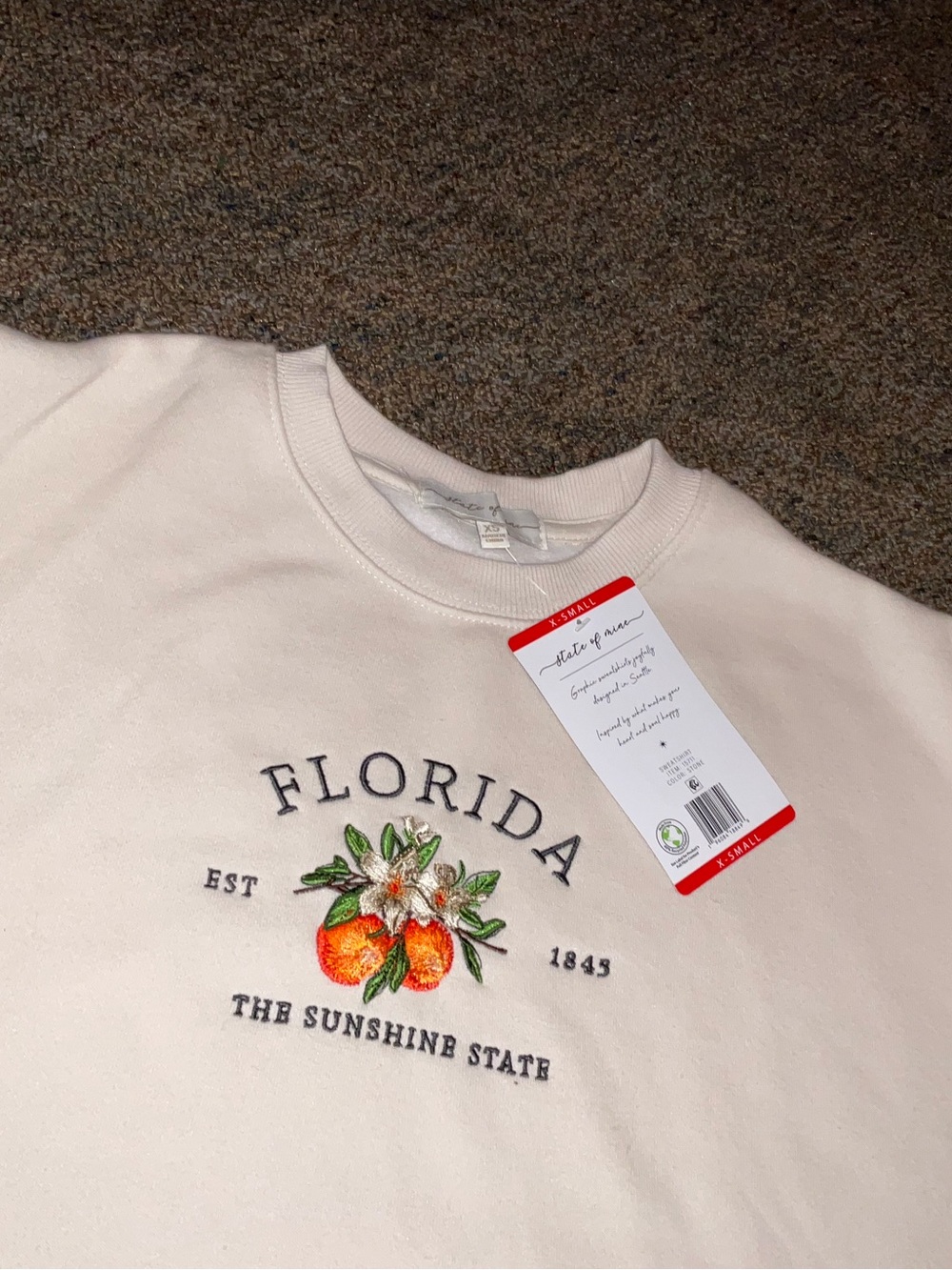 Women Ivory Crewneck pullover Sweatshirt florida oranges embroidered NWT sz XS